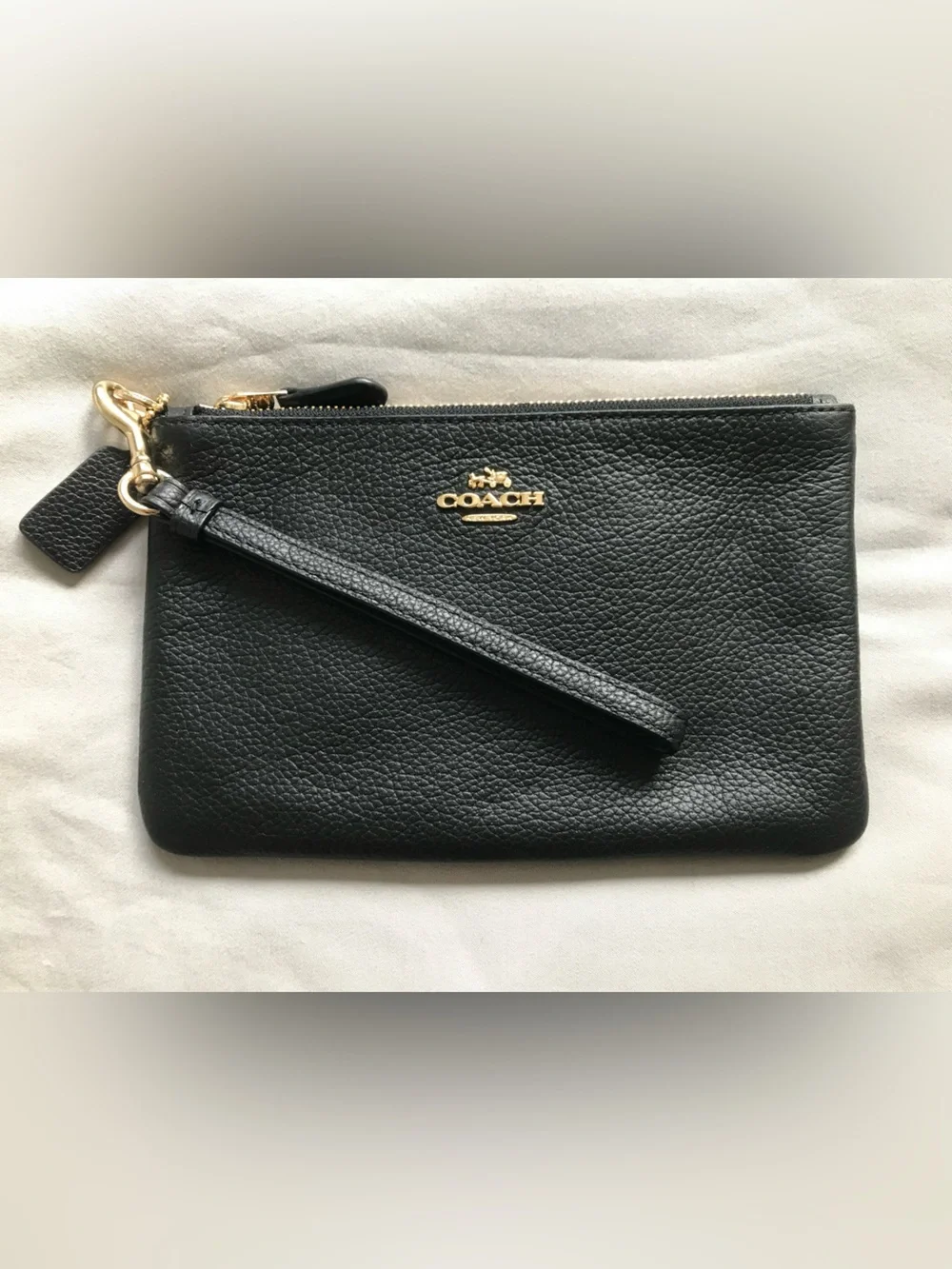 Coach Black Leather Wristlet with Gold Hardware